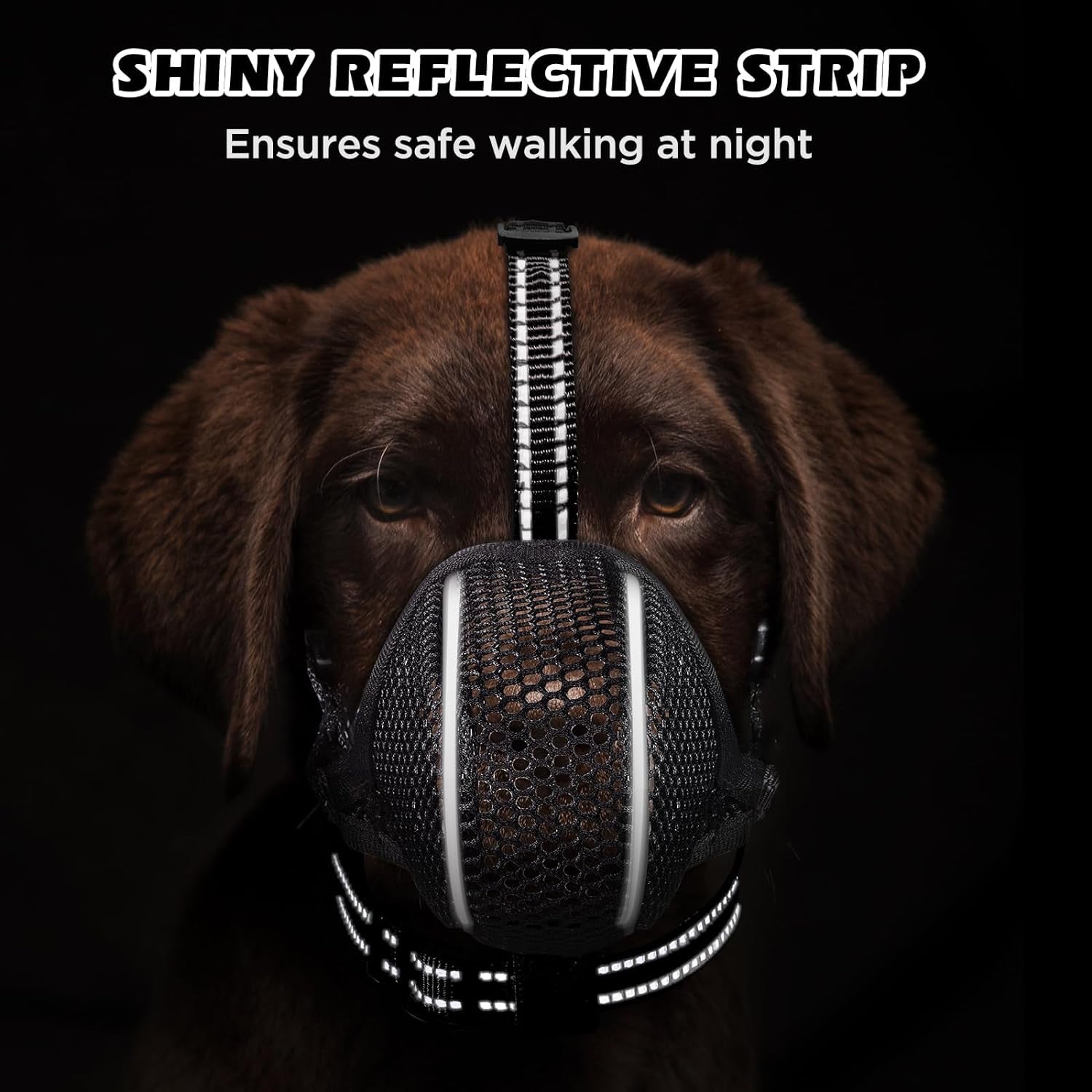 Dog Muzzle,Mesh Soft Muzzle for Small Medium Large Sized Dogs, Breathable Reflective Adjustable Puppy Muzzles with Collar for Scavenging Grooming Biting Chewing,Allows Panting and Drinking