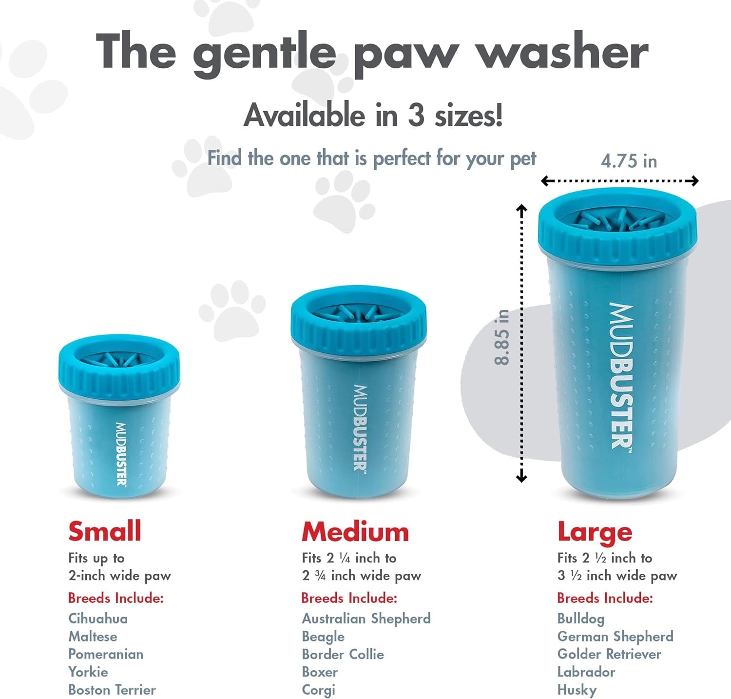 Dexas Mudbuster Portable Dog Paw Cleaner, Blue Large Paw Cleaner for Dogs, Premium Quality Pet Supplies and Dog Accessories