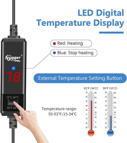 hygger Small Aquarium Betta Heater, Submersible Fish Tahk Heater 10W/25W/50W/100W with LED Digital Display, Suitable for Marine Saltwater and Freshwater up to 5/10/16/26 Gallon