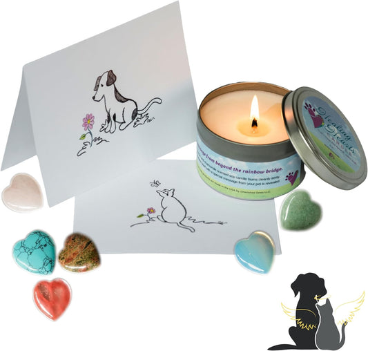 Pet Perennials Healing Hearts Cat Memorial Soy Candle with Feng-Shui Keepsake Stone (Embed) Loss of Cat Gift and Sympathy Card, Cat Memorial Gifts, Loss of Pet Sympathy Gift Memorial Candles