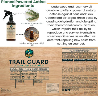 Trail Guard Natural Extra Stregth Insect, Flea and Tick Spray for Dogs, Cats, People & Home - 16oz Plant-Based Insect & Tick Repellent for Dogs - Kid Safe - DEET Free - Flea and Tick Prevention