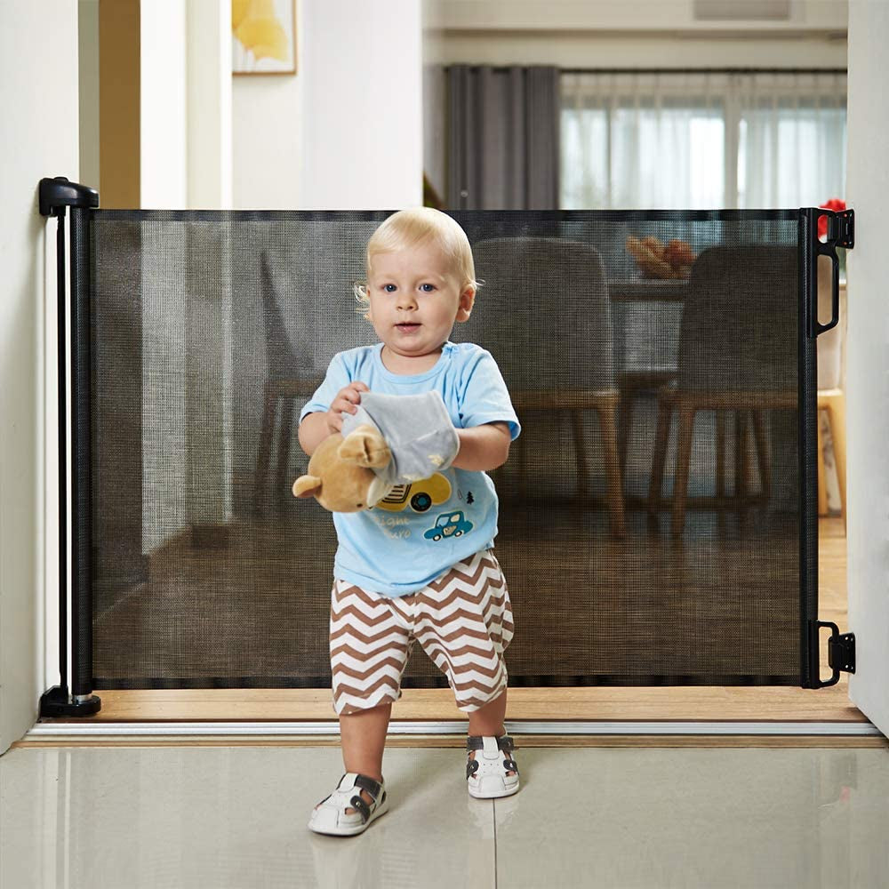 Easybaby Retractable Baby Gate, 33" Tall, Extends up to 55'' Wide, Black/Child Safety Baby Gates, Pet Retractable Gates for Stairs, Doorways, Hallways, Indoor and Outdoor