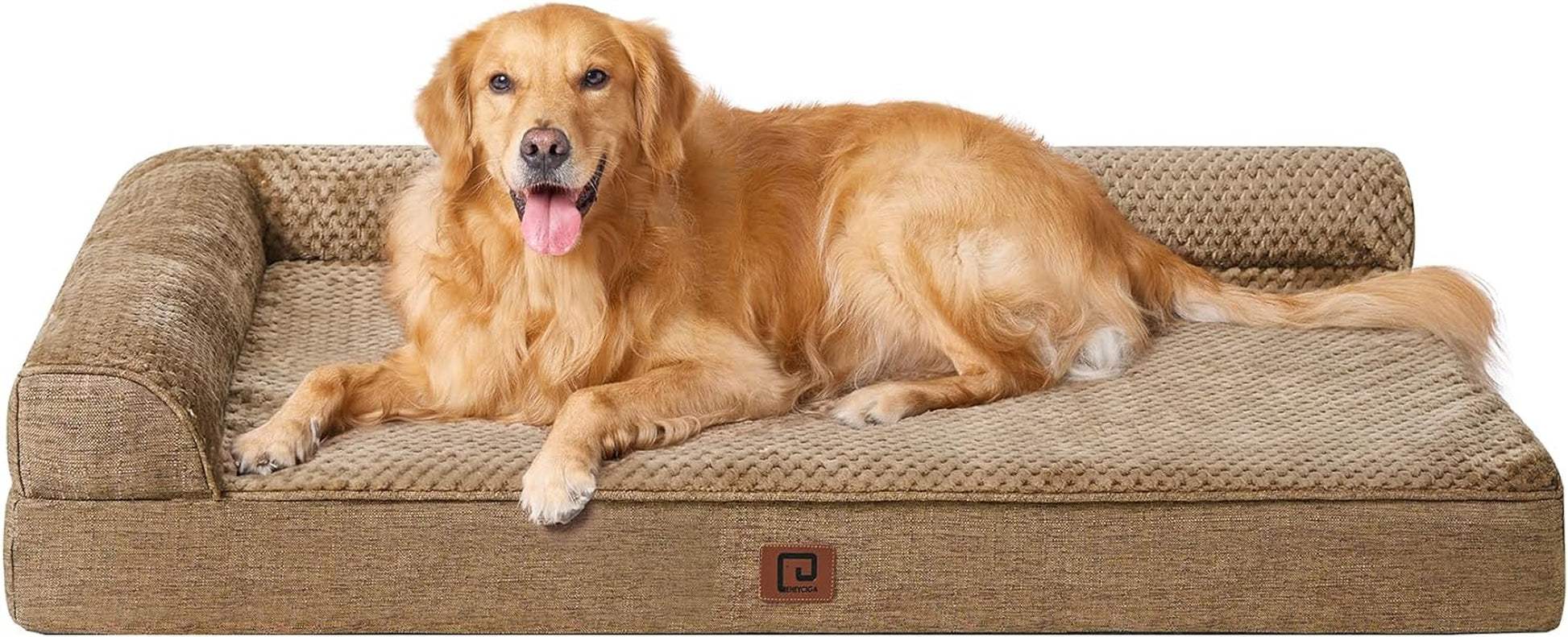 EHEYCIGA Memory Foam Orthopedic XL Dog Bed, Washable Dog Bed with Waterproof Lining Removable Cover, Extra Large Dog Bed Sofa with Nonskid Bottom Xlarge Pet Couch Bed, 44X32 Inches, Camel