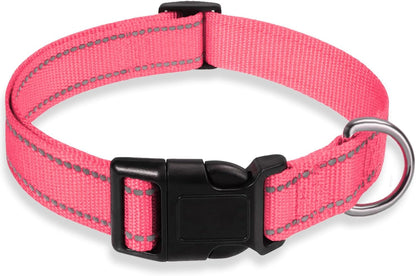 Reflective Dog Collar with Buckle Adjustable Safety Nylon Collars for Small Medium Large Dogs, Light Pink XS