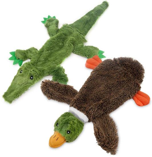 Best Pet Supplies 2-In-1 Stuffless Squeaky Dog Toys with Soft, Durable Fabric for Small and Large Pets, No Stuffing for Indoor Play, Holds a Plastic Bottle, Multicolor/Alligator & Wild Duck, Medium