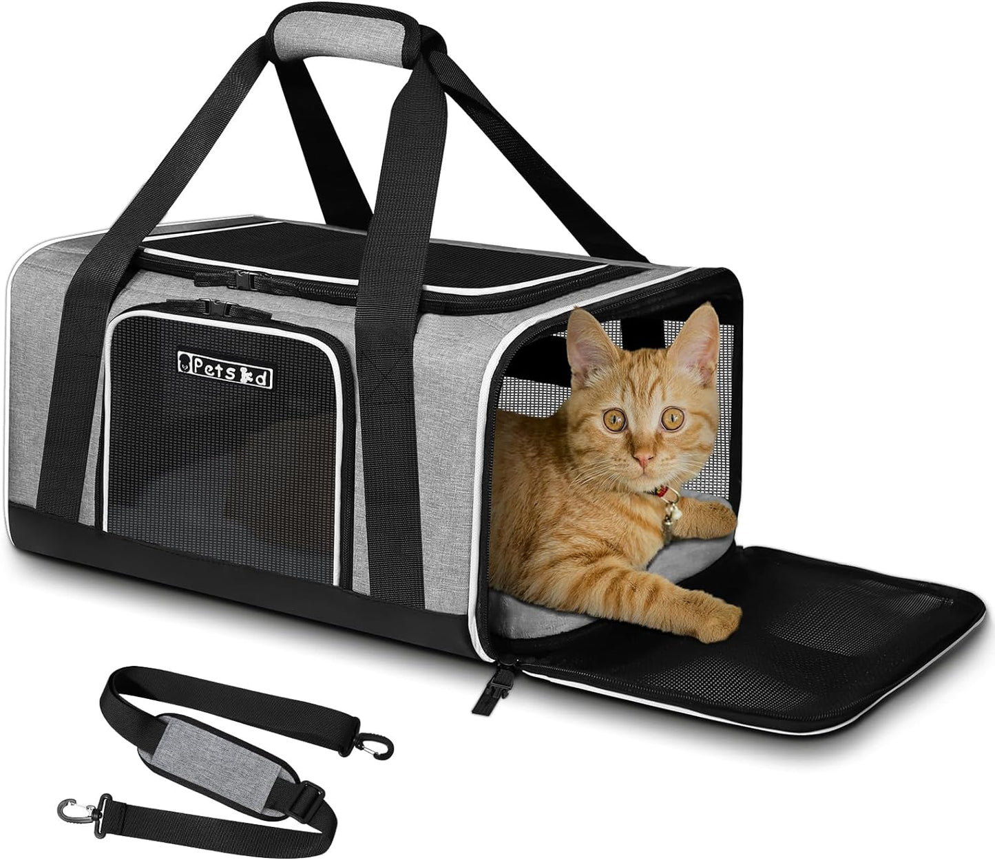 Pet Carrier 17X11X9.5 Alaska Airline Approved,Pet Travel Carrier Bag for Small Cats and Dogs, Soft Dog Carrier for 1-10 LBS Pets,Dog Cat Carrier with Safety Lock Zipper(Grey)