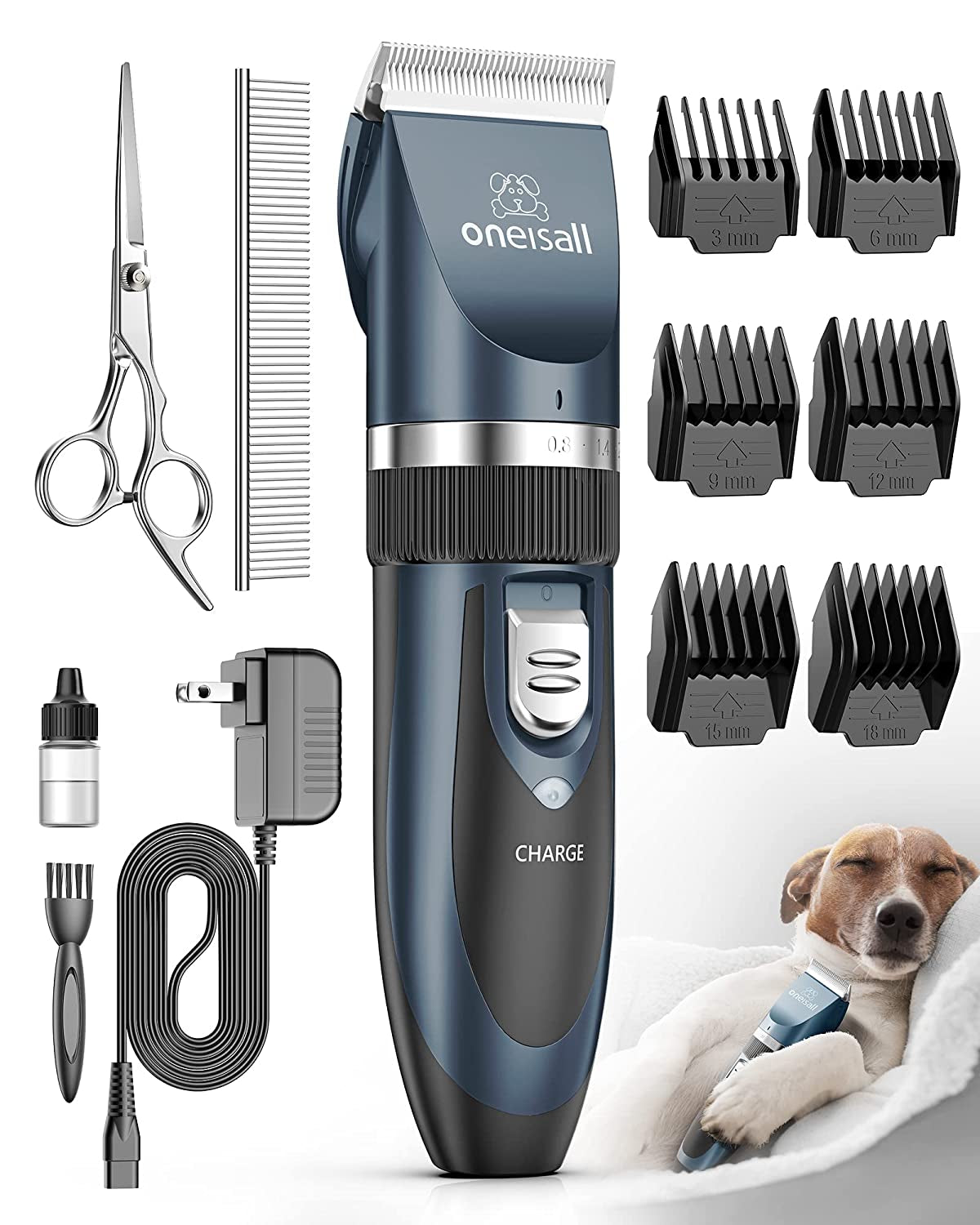 Oneisall Dog Shaver Clippers Low Noise Rechargeable Cordless Electric Quiet Hair Clippers Set for Dogs Cats Pets