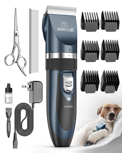 Oneisall Dog Shaver Clippers Low Noise Rechargeable Cordless Electric Quiet Hair Clippers Set for Dogs Cats Pets