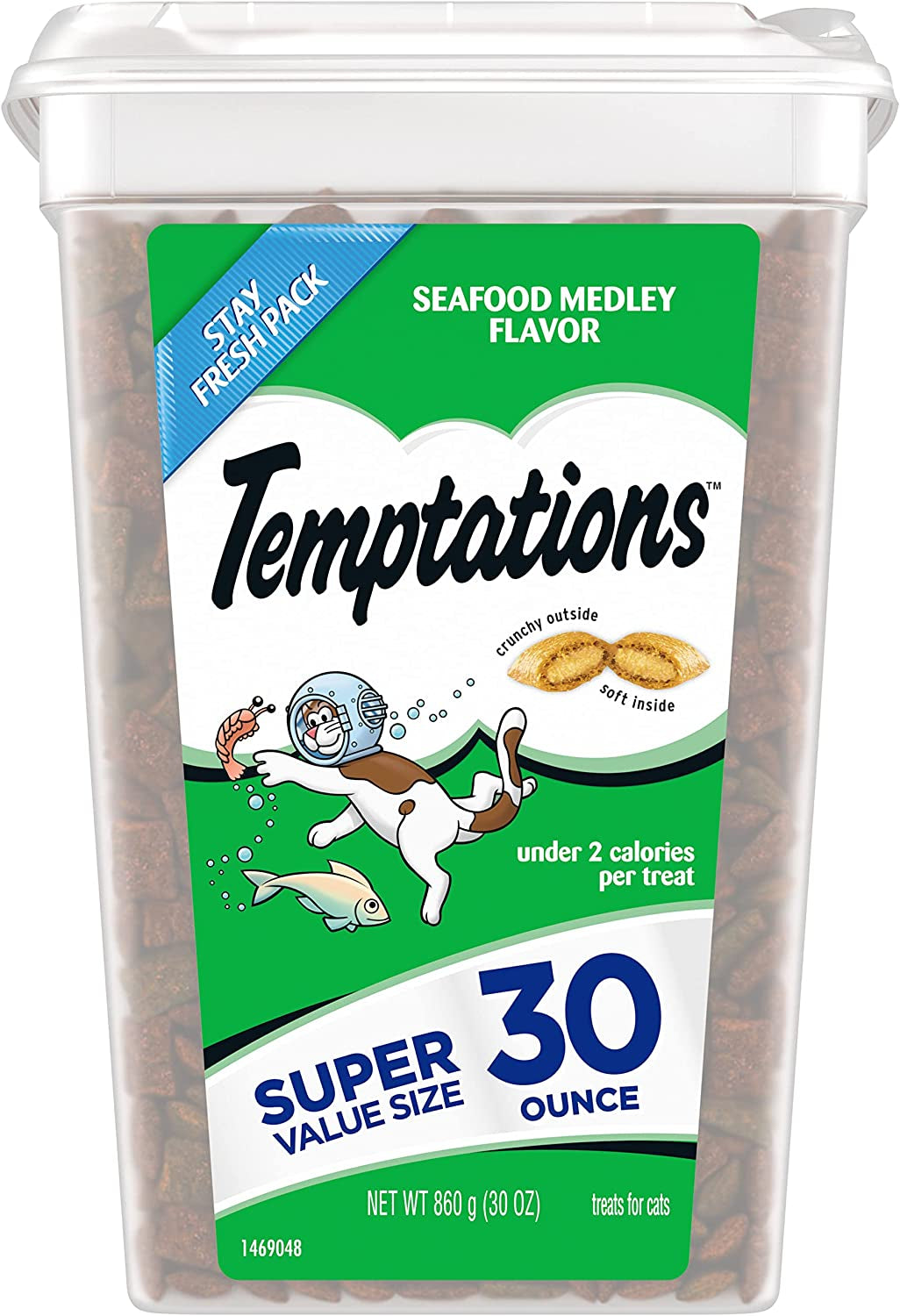 TEMPTATIONS Classic Crunchy and Soft Cat Treats Savory Salmon Flavor, 16 Oz. Tub