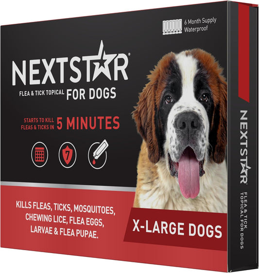 Flea and Tick Prevention for Dogs, Repellent, and Control, Fast Acting Waterproof Topical Drops for Extra-Large Dogs, 6 Monthly Doses