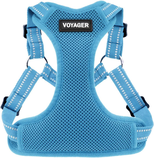 Best Pet Supplies Voyager Adjustable Dog Harness with Reflective Stripes for Walking, Jogging, Heavy-Duty Full Body No Pull Vest with Leash D-Ring, Breathable All-Weather - Harness (Baby Blue), S