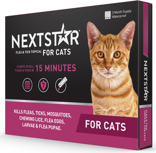 Flea and Tick Prevention for Cats, Repellent, and Control, Fast Acting Waterproof Topical Drops for Cats over 3.5 Lbs, 3 Month Dose