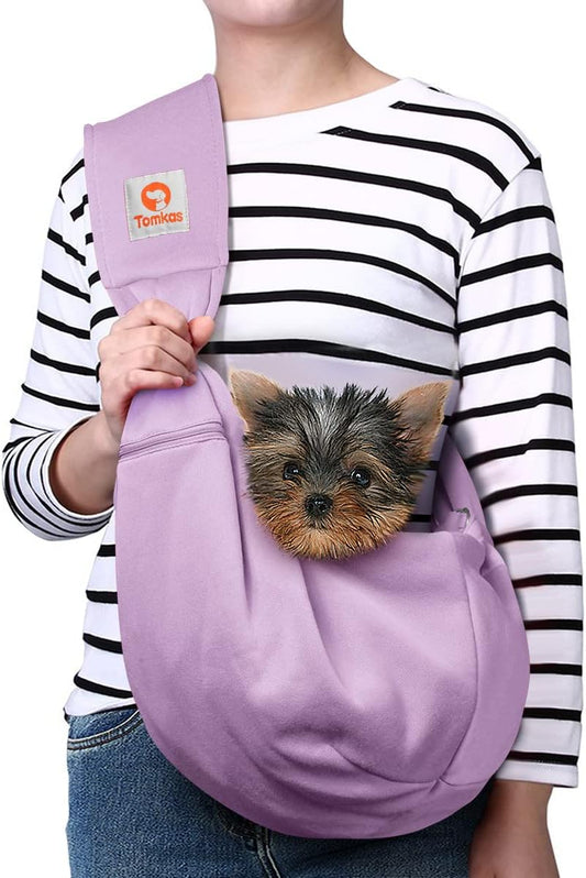 Tomkas Dog Sling Carrier for Small Dogs Puppy (Light Purple, Adjustable Strap & Zipper Pocket)