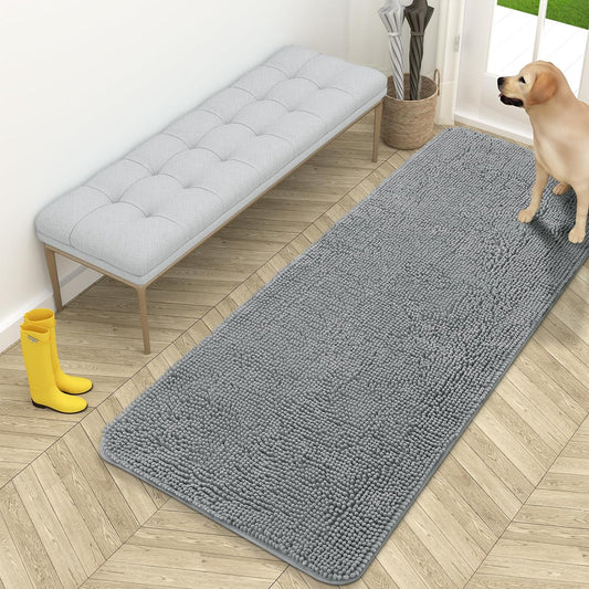 OLANLY Dog Door Mat for Muddy Paws, Absorbs Moisture and Dirt, Absorbent Non-Slip Washable Mat, Quick Dry Microfiber, Mud Mat for Dogs, Entry Indoor Door Mat for inside Floor(59X24 Inches, Grey)