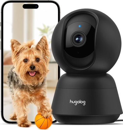 Hugolog 3K 5MP Indoor Pan/Tilt Security Camera with Auto-Focus,Ideal for Baby Monitor/Pet Camera/Home Security,Starlight Color Night Vision,Human/Pet Ai,Two-Way Audio,Us Cloud,Compatible with Alexa