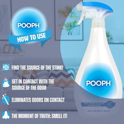 Pooph Pet Odor Eliminator, 32Oz Spray - Dismantles Odors on a Molecular Basis, Dogs, Cats, Freshener, Urine, Poop, Pee, Deodorizer, Natures, Puppy, Fresh, Clean, Furniture, Potty, Safe