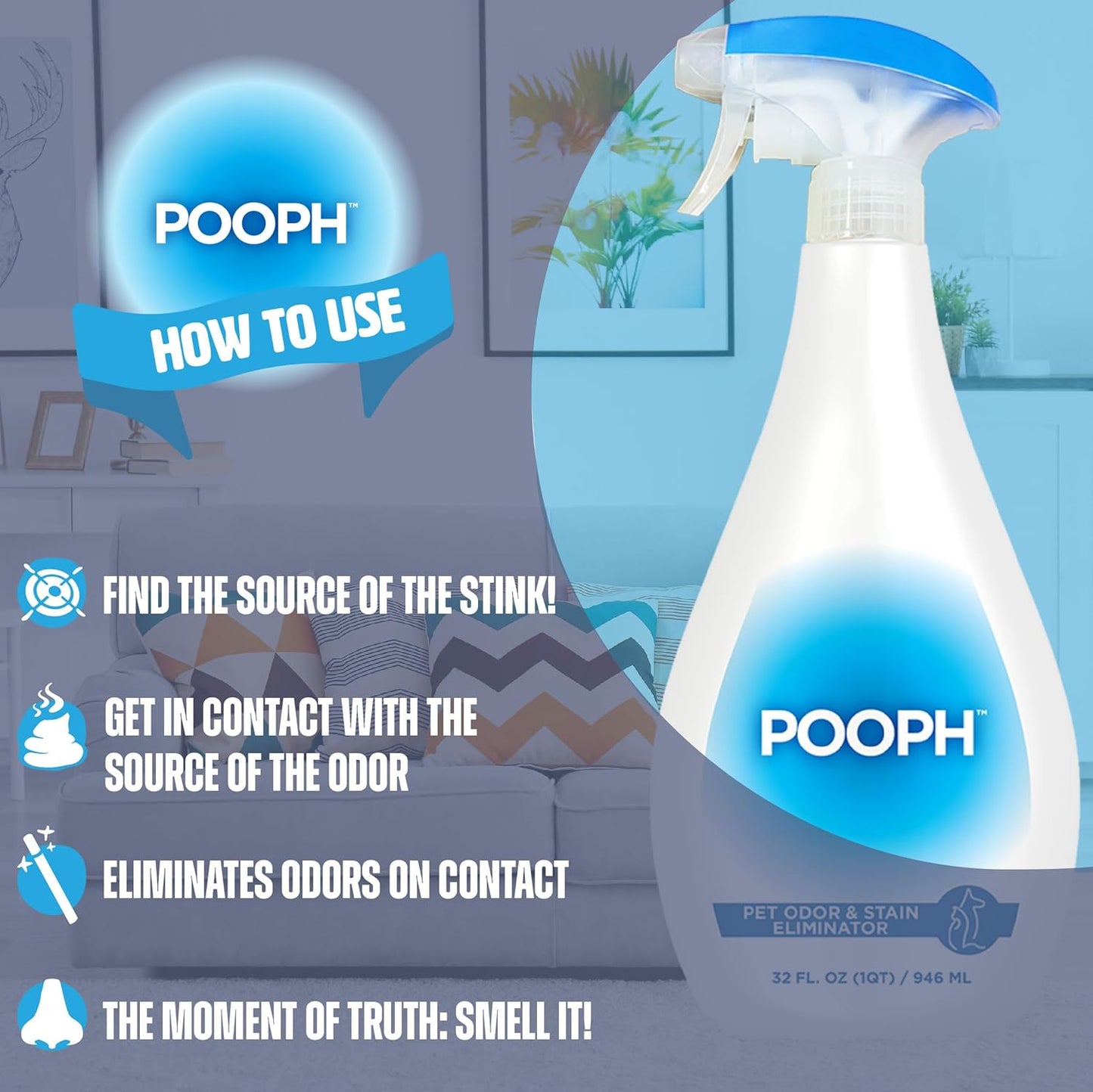 Pooph Pet Odor Eliminator and Litter Box Deodorizer - 2-32Oz Bottles - Dismantles Odors on a Molecular Basis, Freshens Cat Litter Boxes, Removes Urine, Feces, and Ammonia Odors