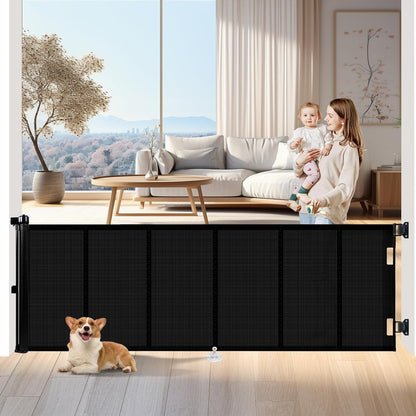 Upgrade 150 Inch Retractable Baby Gates Extra Wide with Reinforced Strip Design to Prevent Crawling Through, 150" Retractable Dog Gate, 42" Tall, Retractable Gate for Indoor/Outdoor(Black)