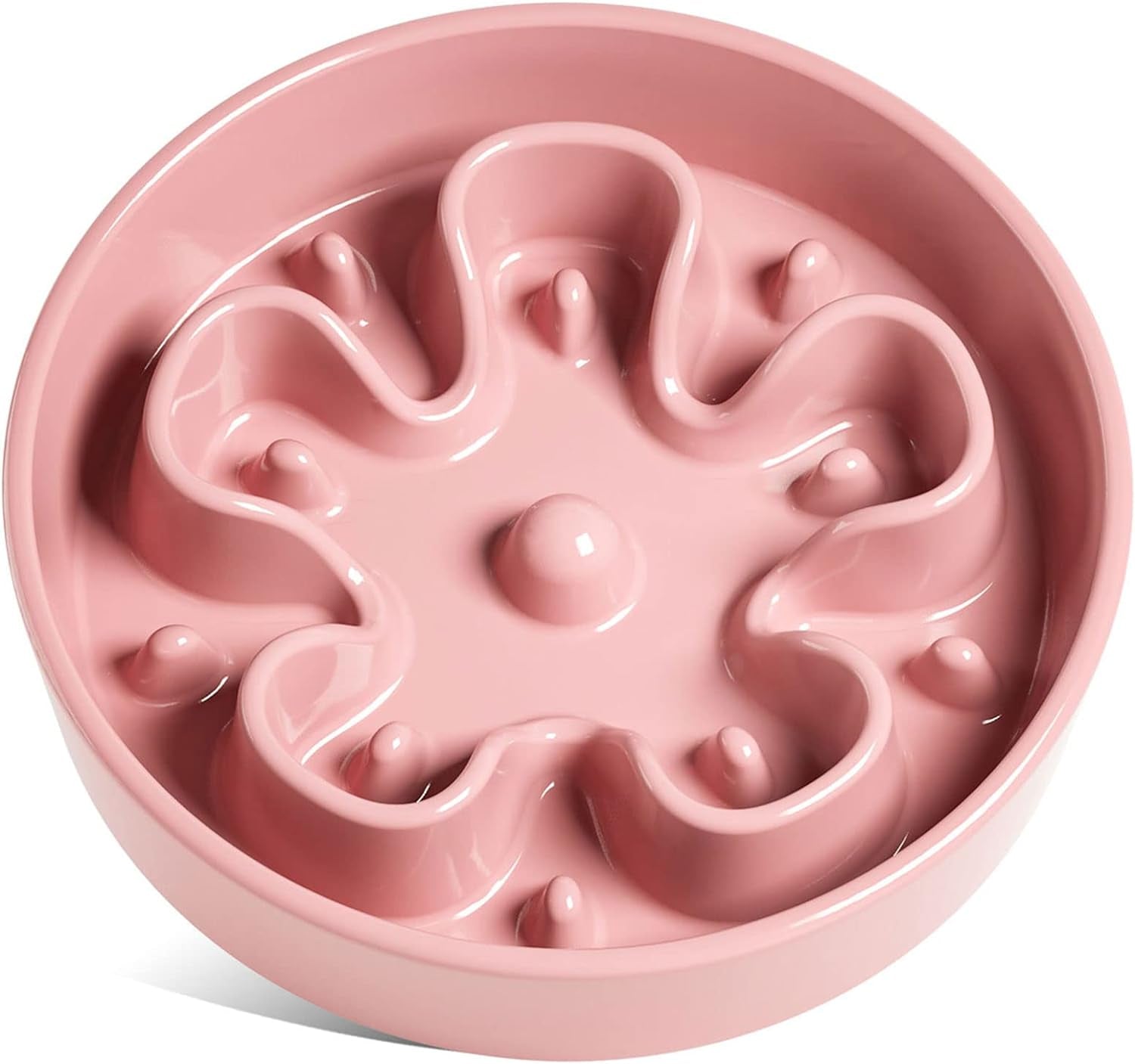 LE TAUCI Slow Feeder Dog Bowls Ceramic, 3 Cups Slow Feeding Dog Bowl Medium Large Breed, Maze Dog Bowl for Fast Eaters, Dog Dishes to Slow down Eating, Puzzle Dog Food Bowl, Dog Maze Bowl, Bloompink