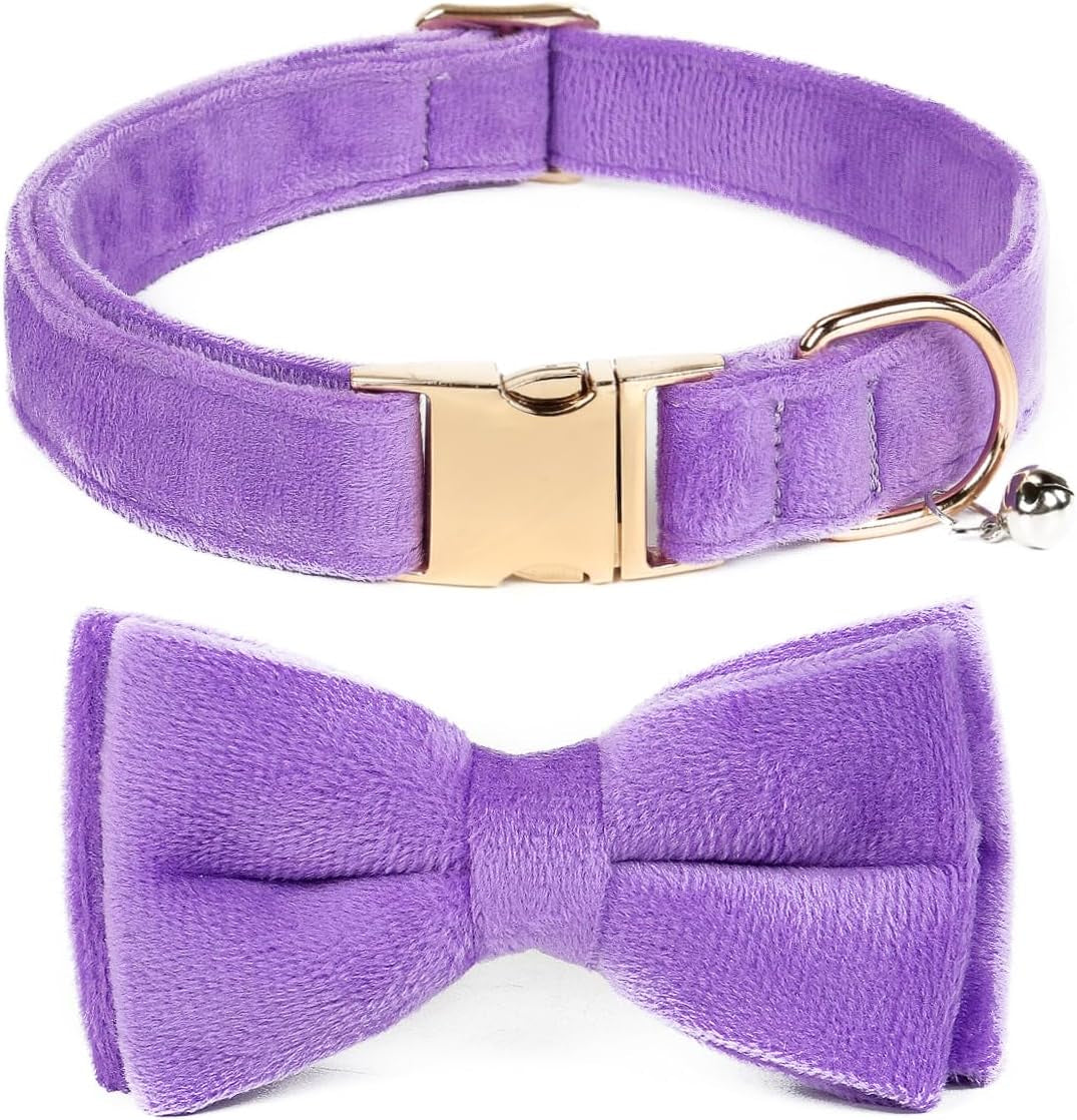 Dog Bowtie Collars, Cute Soft Velvet Dog Collar with Bow Tie, Safety Metal Buckle, Adjustable Collars for Boy and Girl Dogs Pets.