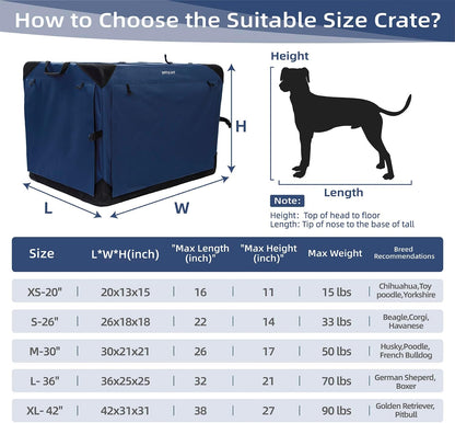 Pettycare 20 Inch Collapsible Dog Crate with Curtains, Travel Dog Crate for Airflow and Calm, Soft Pet Dog Kennel with Portable Bag and More Chew Proof Mesh, Indoor Outdoor, Navy Blue+4 Door Curtains