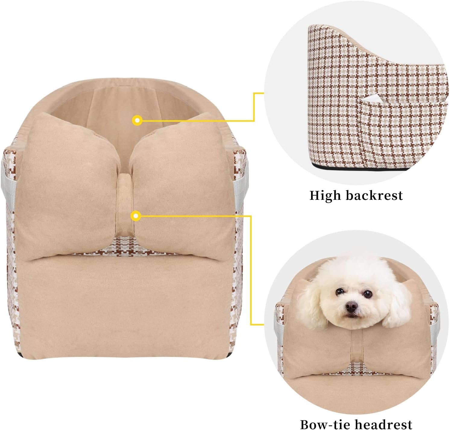 Dog Car Seat for Small Dog Booster Seat Middle Console Doggie Seat Puppy Car Seat for Small Dogs 0-15 Ibs(Brown)