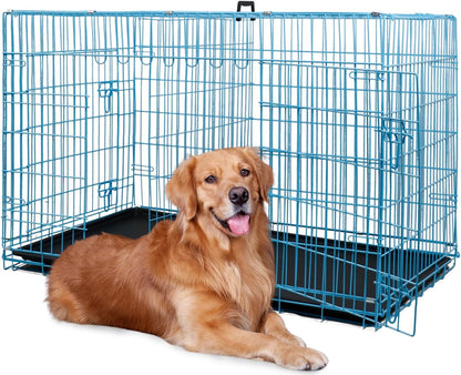 Bestpet 24,30,36,42,48 Inch Dog Crates for Large Dogs Folding Mental Wire Crates Dog Kennels Outdoor and Indoor Pet Dog Cage Crate with Double-Door,Divider Panel, Removable Tray (Blue, 48")