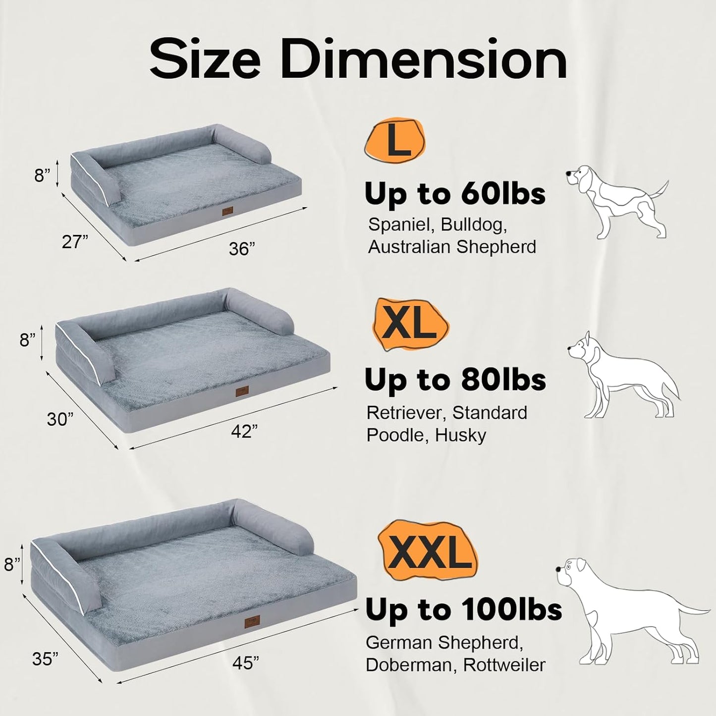 Large Dog Bed Orthopedic Washable - Beds Bolster Pet - XL Xlarge Big Dogs - Memory Foam - Couch Sofa - Waterproof with Removable Cover