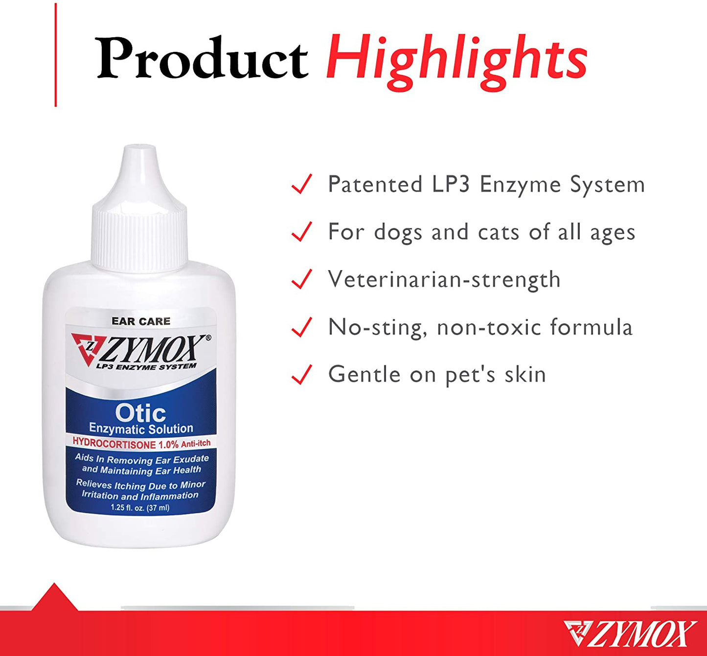 Zymox Otic Enzymatic Solution for Dogs and Cats to Soothe Ear Infections with 1% Hydrocortisone for Itch Relief, 1.25Oz