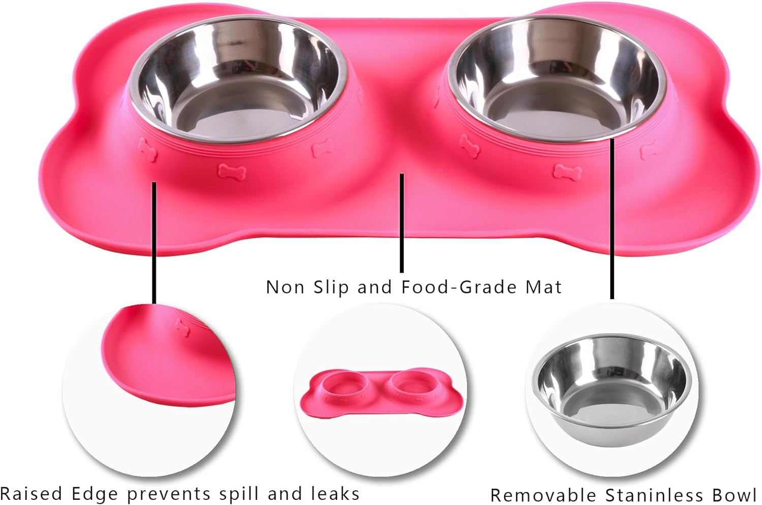 Hubulk Pet Dog Bowls 2 Stainless Steel Dog Bowl with No Spill Non-Skid Silicone Mat + Pet Food Scoop Water and Food Feeder Bowls for Feeding Small Medium Large Dogs Cats Puppies (Small, Navy Blue)