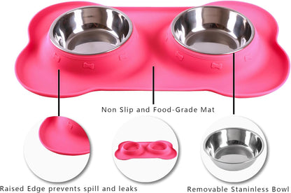 Hubulk Pet Dog Bowls 2 Stainless Steel Dog Bowl with No Spill Non-Skid Silicone Mat + Pet Food Scoop Water and Food Feeder Bowls for Feeding Small Medium Large Dogs Cats Puppies (Small, Turquoise)