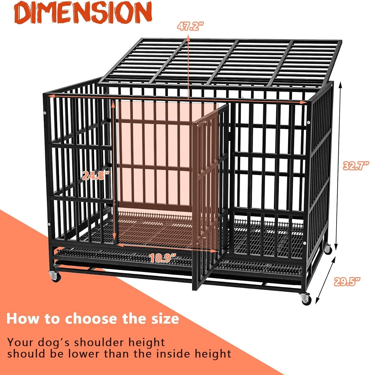 LEMBERI 48/38 Inch Heavy Duty Indestructible Dog Crate, Escape Proof Dog Cage Kennel with Lockable Wheels,High Anxiety Double Door Dog Crate,Extra Large Crate Indoor for Large Dog with Removable Tray