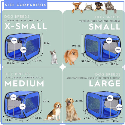 Beatrice Home Fashions Portable, Collapsible, Pop up Kennel Travel Cat and Dog Crate, 40" L X 27" W X 27" H, Blue