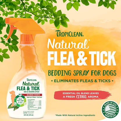 Tropiclean Natural Flea and Tick Yard Spray | Maximum Strength Tick Spray for Yard Kills on Contact | Family-Friendly & Safe | Made in the USA | 32Oz