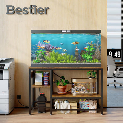 Bestier 55 Gallon Fish Tank Stand with Power Outlet, 49x13 Metal Aquarium Stand, 6-Leg Reptile Tank Stand with 3-Tier Adjustable Storage Shelves, 700LBS Capacity