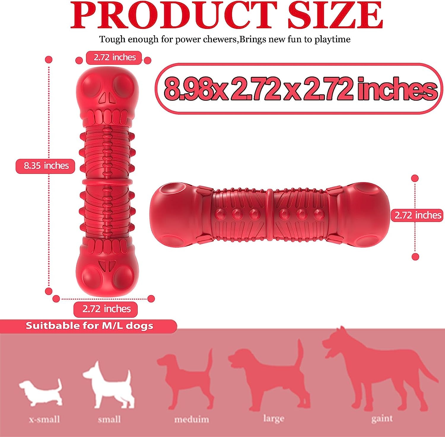 Dog Squeaky Toys for Aggressive Chewers, Durable Dog Chew Toys for Large Medium Breed Dog, Dog Toys, Tough Durable Dogs Toys with Natural Rubber (A Red, for Larege Dogs)