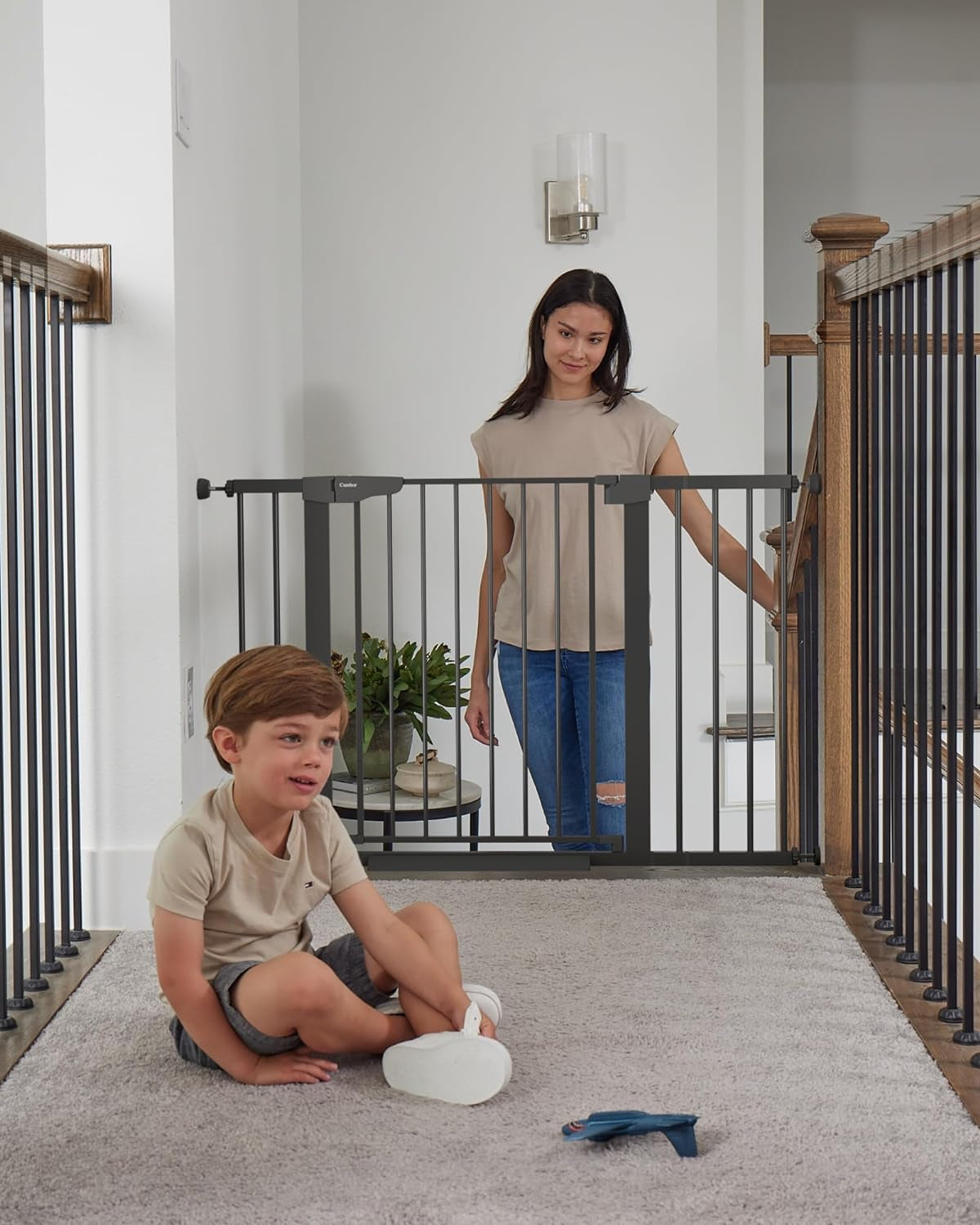 Cumbor 29.7"-51.5" Baby Gate Extra Wide, Safety Dog Gate for Stairs Easy Walk Thru Auto Close Pet Gates for the House, Doorways, Child Gate Includes 4 Wall Cups, Black-Mom'S Choice Awards Winner