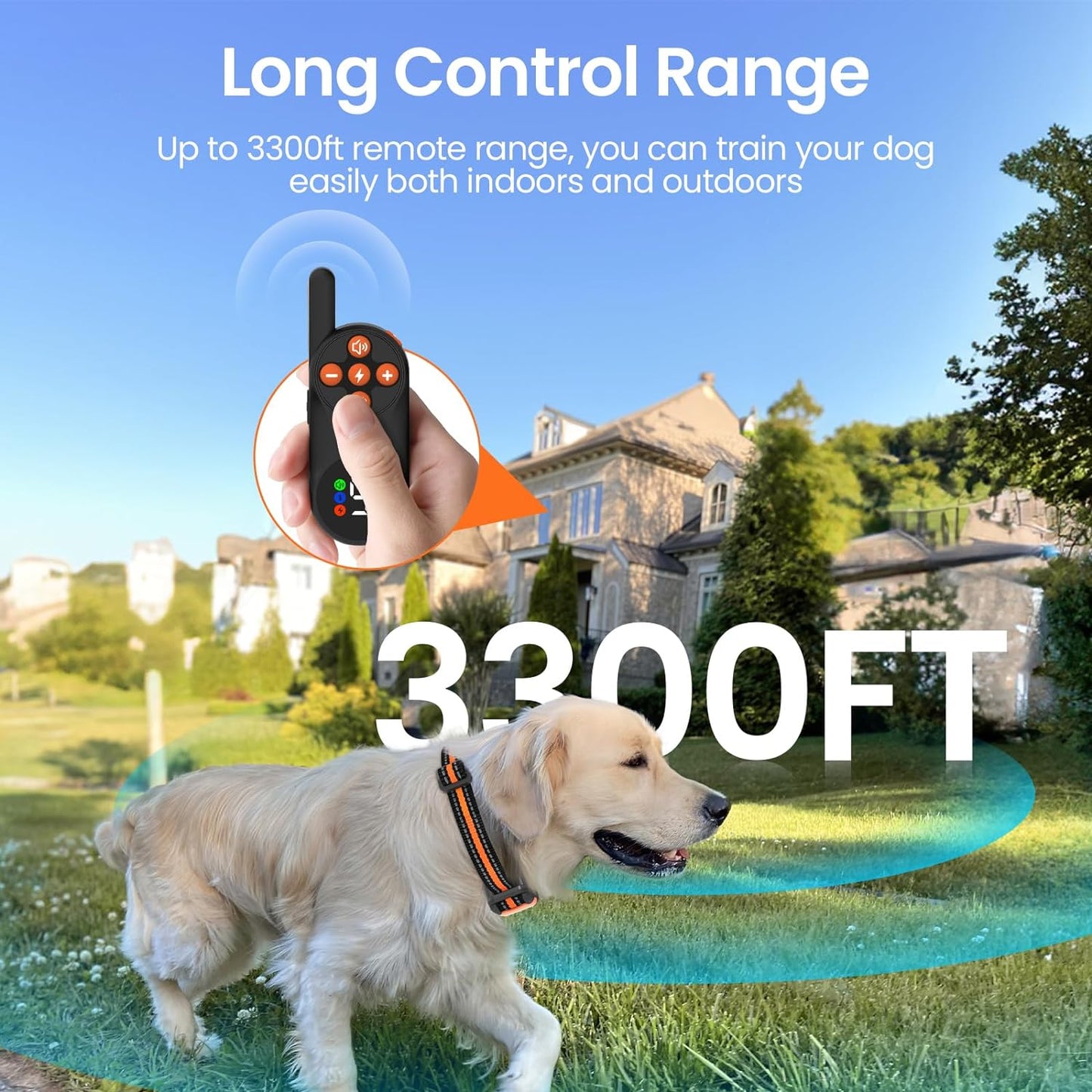 Dog Shock Collar - Dog Training Collar with Remote 3300Ft, Shock Collar for Large Medium Small Dogs 8-120Lbs, Waterproof Electric Collar Rechargeable E Collar with Beep, Vibration, Safe Shock