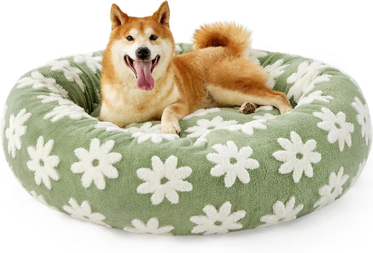 Lesure Donut Small Dog Bed - round Cat Beds for Indoor Cats Anti-Anxiety Calming Pet Beds, Washable Cute Modern Beds with Teddy Sherpa Plush & anti Slip Bottom Green