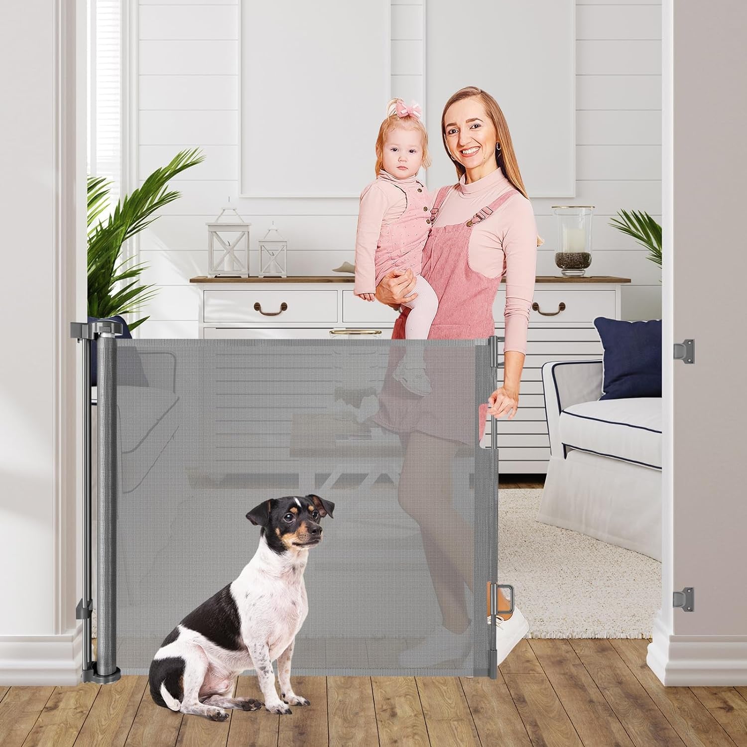 Retractable Baby Gate for Doorway 60” Wide Retractable Pet Gate for Stair Pet Gates for Doorways Puppy Gates for the House Mesh Pet Gate Baby Safety Gate Dog Gate Indoor Gate Stair Gates for Kids