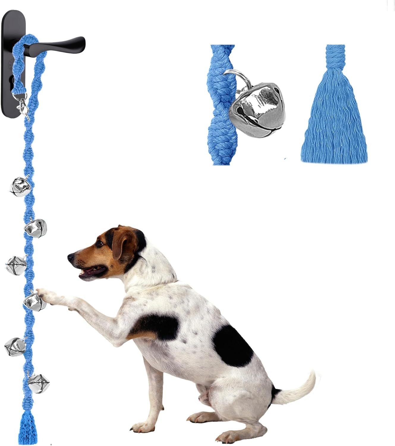 Dog Bells to Go Outside, Adjustable Dog Door Bell, Door Bells for Dogs, Quality Puppy Training Bell. Twisted Style, Lightblue