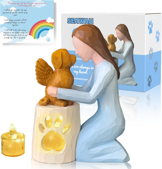 Dog Memorial Gifts for Loss of Dog - Angel Dog Candle Holder Statue for Sympathy Gift - Pet Memorial Gifts - Dog Bereavement Gifts - Pet Remembrance Gift for Dog Passing Away(With LED Candle)