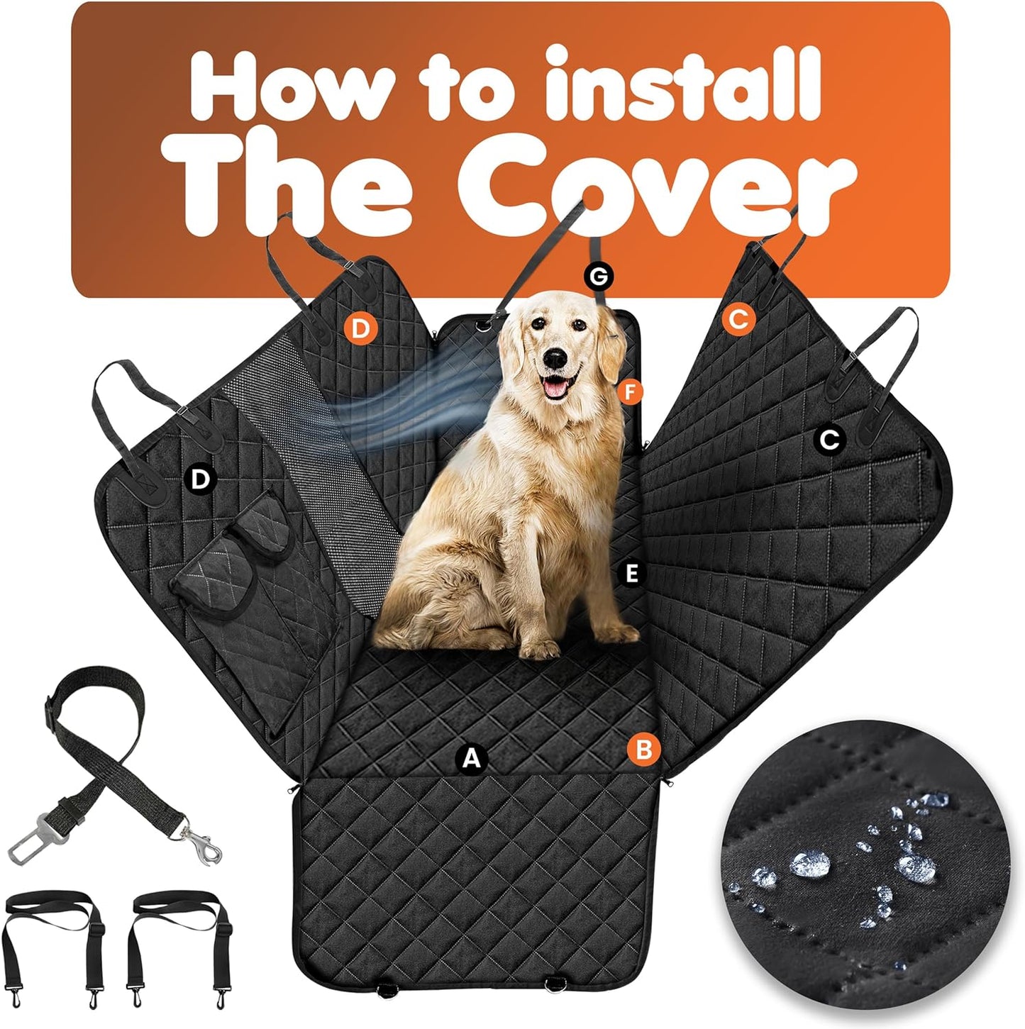 Utopia Home Dog Car Seat Cover, Waterproof Hammock 600D Heavy Duty Non Slip Scratch Proof Durable Back Seat Pet Cover for Cars, Trucks and Suvs (54 W X 58 L Inches, Black-Orange)