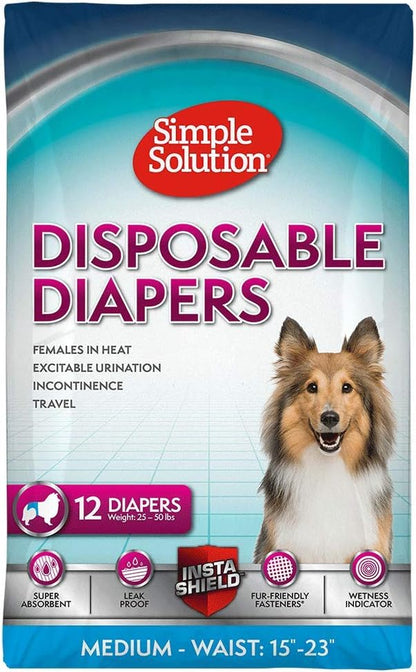 Simple Solution True Fit Disposable Dog Diapers for Female Dogs | Super Absorbent with Wetness Indicator | Medium | 12 Count