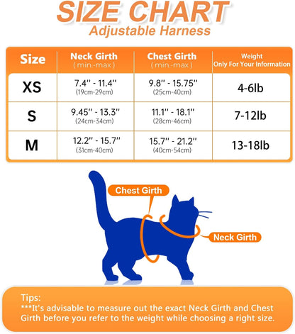 Cat Harness and Leash Set [ MAX Safety Third Generation ] Escape Proof Soft Adjustable Cat Leash Breathable Comfortable Vest Easy to Wear Kitten Harness for Outdoor Walking