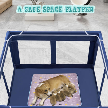 XVISHX 42x42 Inches Puppy Playpen with Gate, Dog Playpen for Puppies or Small Dogs, DogFence Pet Playpen for Indoor & Outdoor, Sturdy Safety DogPen with Thickened Fabric, High-Strength Nylon Wire Mesh