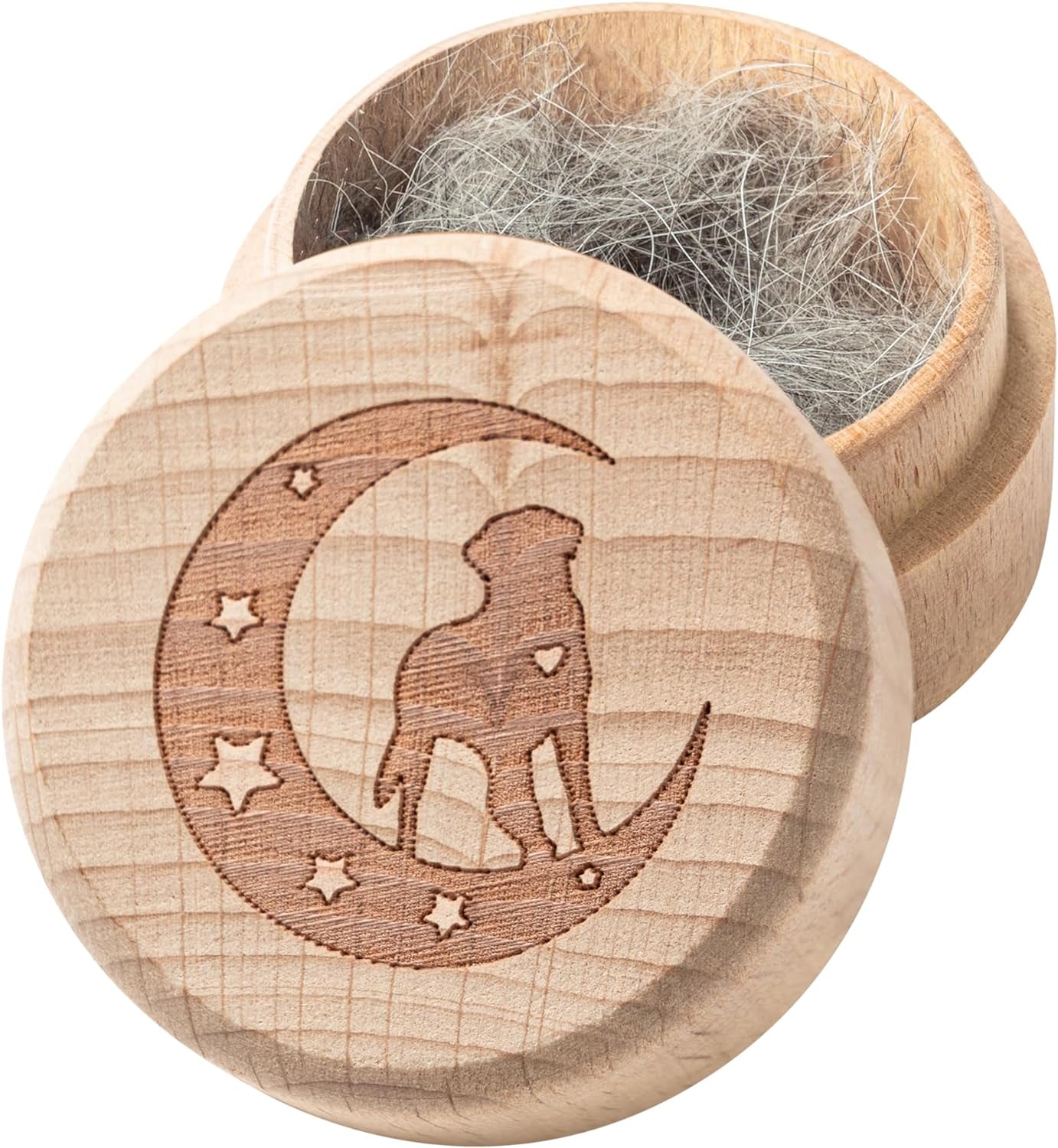 Pet Hair Keepsake Box, Wooden Pet Fur Memorial Box with Dog on Moon Engraving Dog Hair Ashes Container Memorial Urn Pet Supplies Storage Box Pet Loss Sympathy Gifts for Pet Lovers Friends