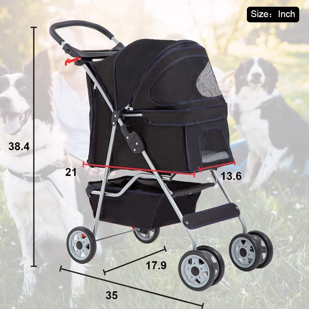 Bestpet 4 Wheels Pet Stroller Cat Dog Cage Stroller Travel Folding Carrier 04T