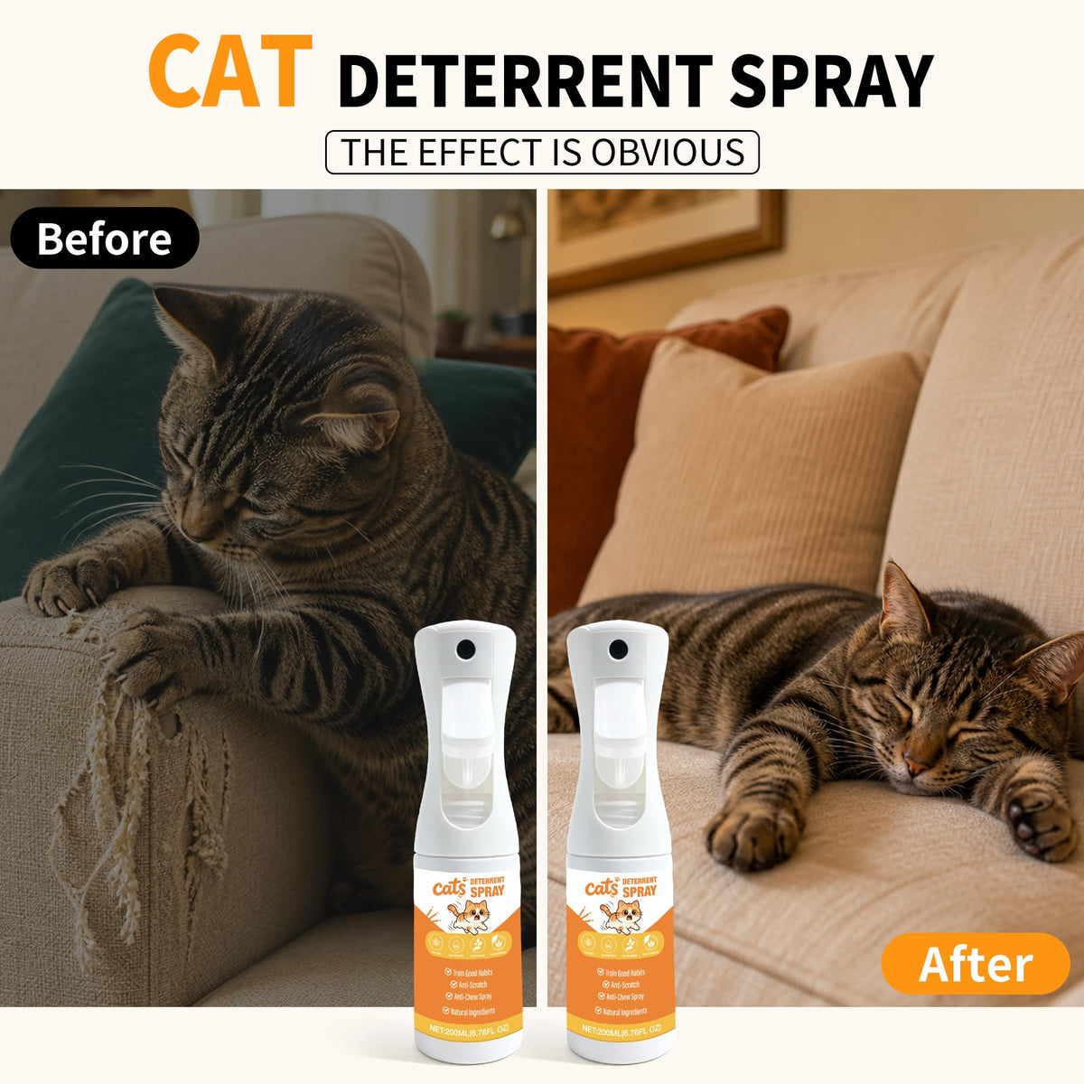 LHNVXF Cat Deterrent Spray (2 Pack), Natural Non-Toxic cat Repellent Spray for Furniture, 7 FL oz Discourages Destructive Scratching