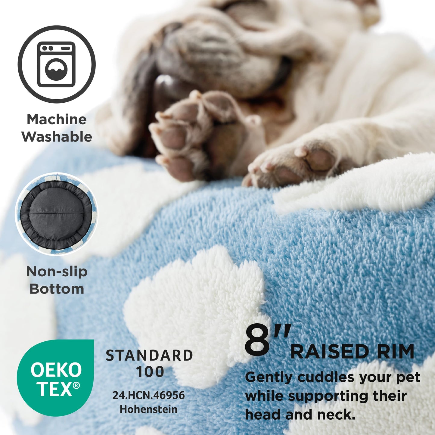 LE SURE Shown on TV Donut Dog Bed Medium Size Dog - Round Cat Beds Indoor as Bed Gift for Calming with Washable Cover, Cute Home Decor Bed with Jacquard Shaggy Plush & Anti Slip Bottom, 30 Inch, Blue